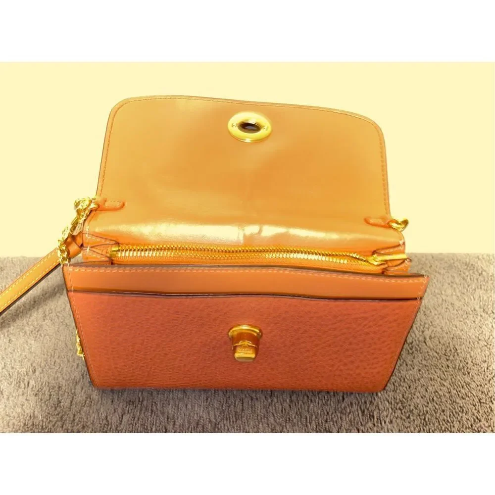 Coach Leather Chain Crossbody Melon/Gold Wristlet Clutch Handbag F31620 NWT